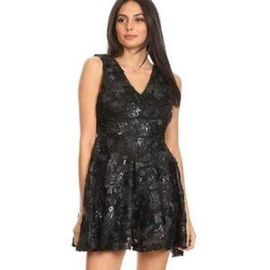 GLAM DOLLZ Black Sequin & Embroidered Mini Dress